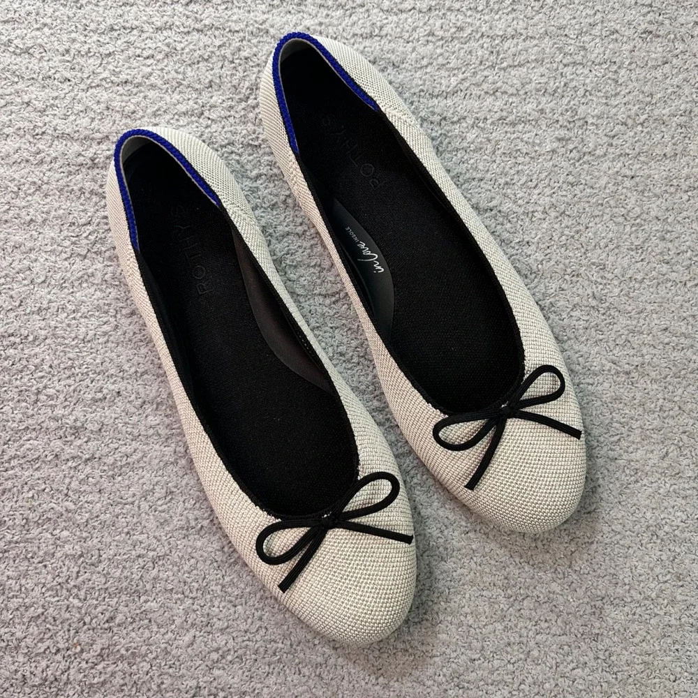 Rothys The Ballet Flat Sparkle Metallic Cream Silver 9 Balletcore Classic Chic